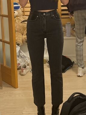 Abercrombie & Fitch black cropped jeans with faux leather back